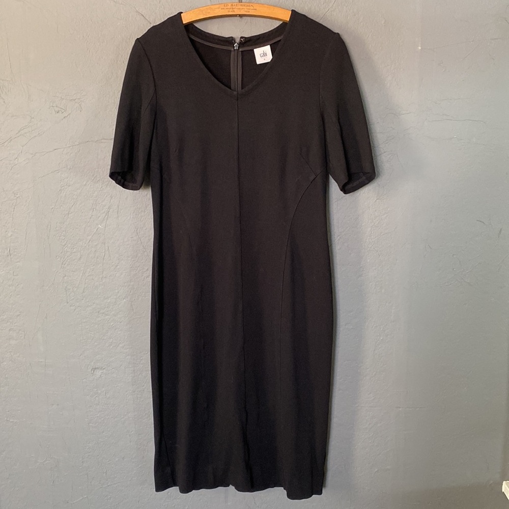 Cabi | #3101 Claire Black Ponte Knit Midi Sheath Little Black Dress